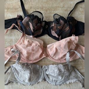 Chantelle Lace Bra Trio - Black, Pink, and Gray